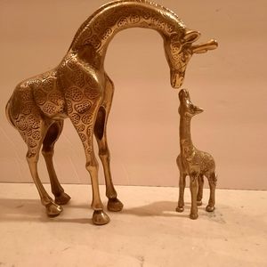 Brass Mama & Baby Giraffe giraf girafe animal cute mom